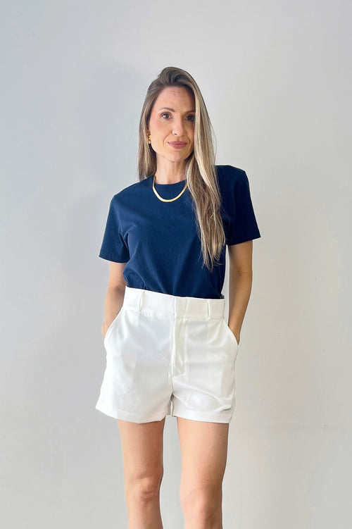 Camiseta Básica Manga Curta Feminina Algodão Azul Marinho