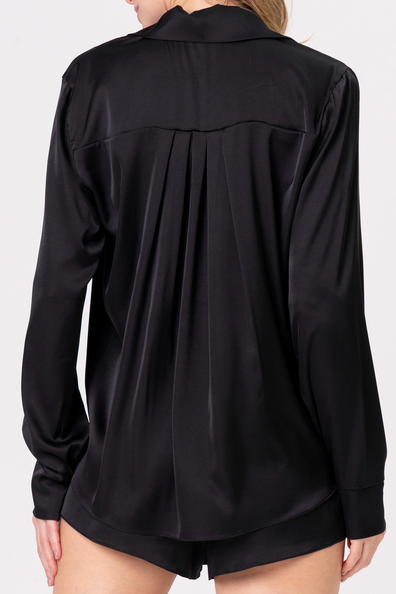 Conjunto Pijama Americano Feminino Curto Cetim Preto com Cordão Brilho
