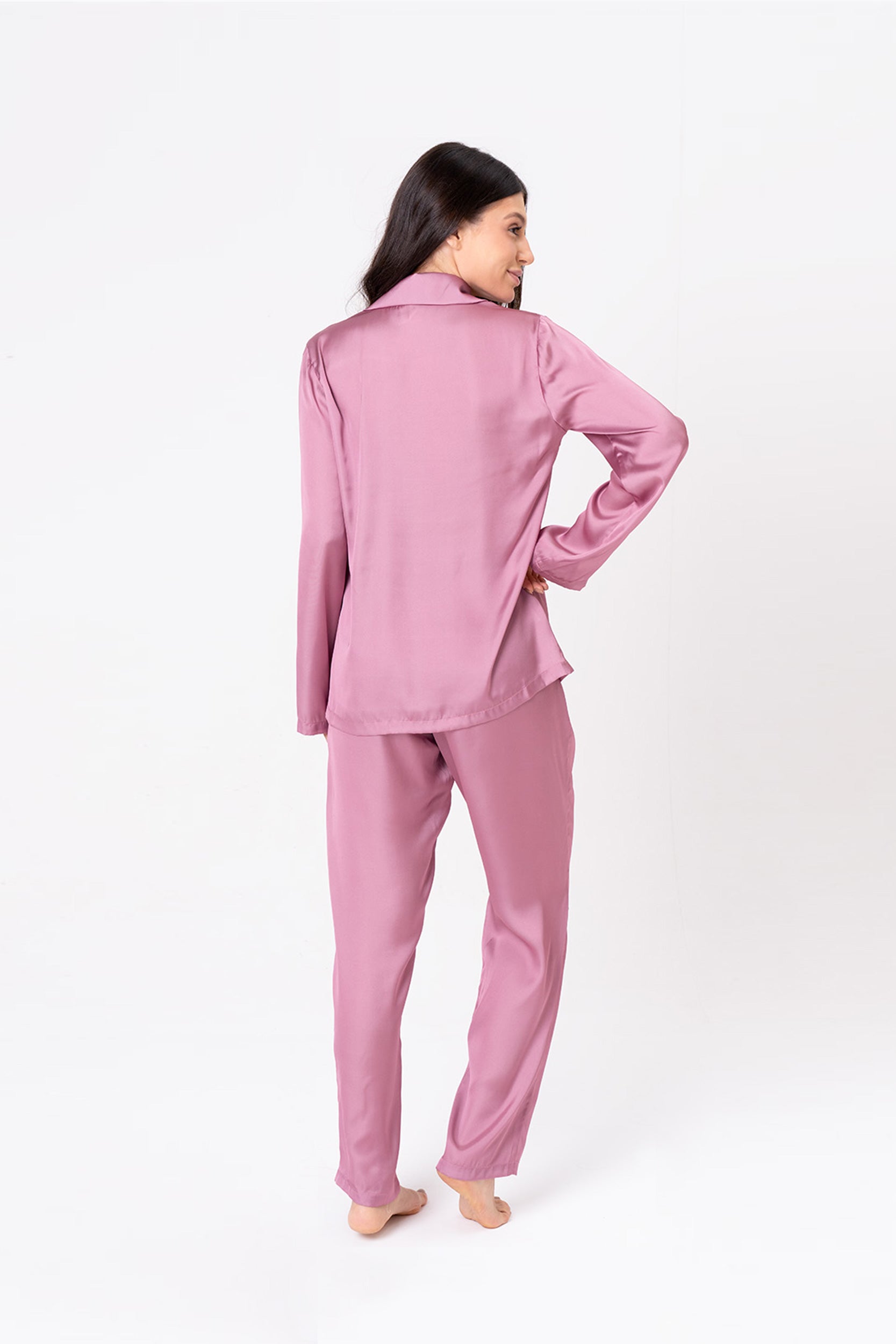 Conjunto Pijama Americano Feminino Manga Longa Cetim Rosê