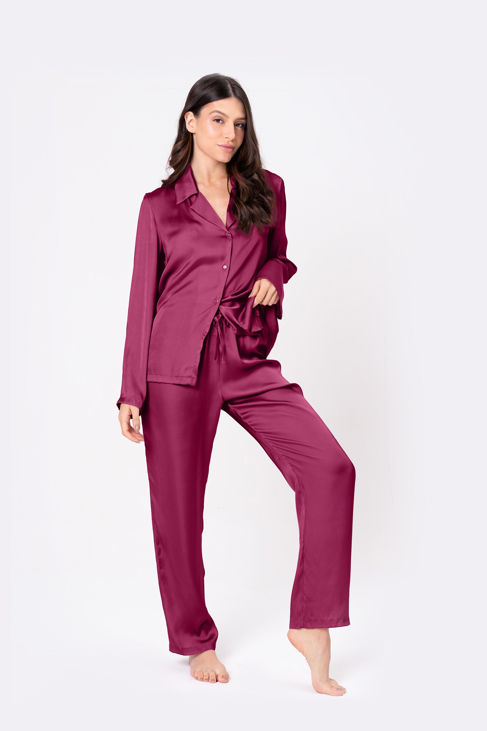 Conjunto Pijama Americano Feminino Manga Longa Cetim Rubi