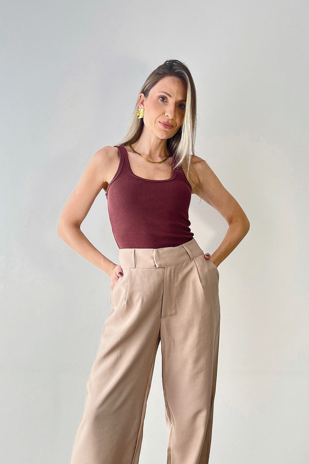 Regata Feminina Canelada Algodão Ribana Premium Marrom